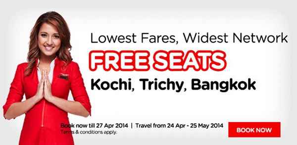 AirAsia Free Seats Promotion to Kochi, Trichy, Bangkok