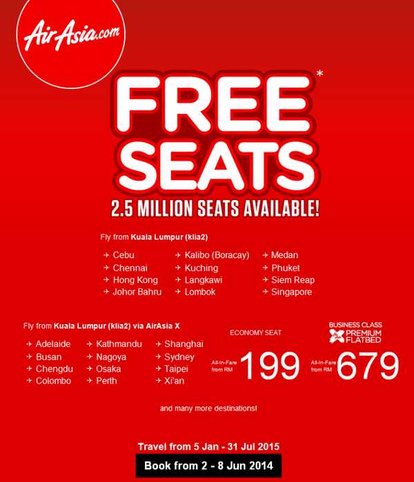 AirAsia Free Seats Promotion 2015