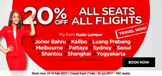 AirAsia 20% Off All Seats Promotion 2017