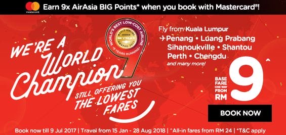 AirAsia Base Fare Promotion From RM9