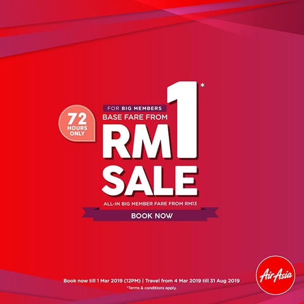 AirAsia RM1 Base Fare Promotion