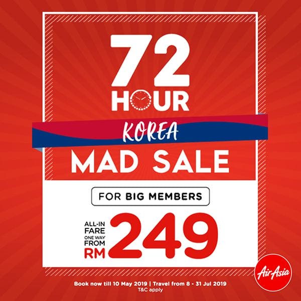 AirAsia 72 Hour Korea Mad Sale from RM249