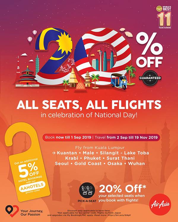 AirAsia National Day 20% Off All Seats All Flights Promotion