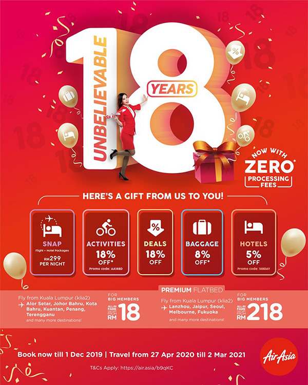 AirAsia 18th Anniversary Sale Promo Fares from RM18